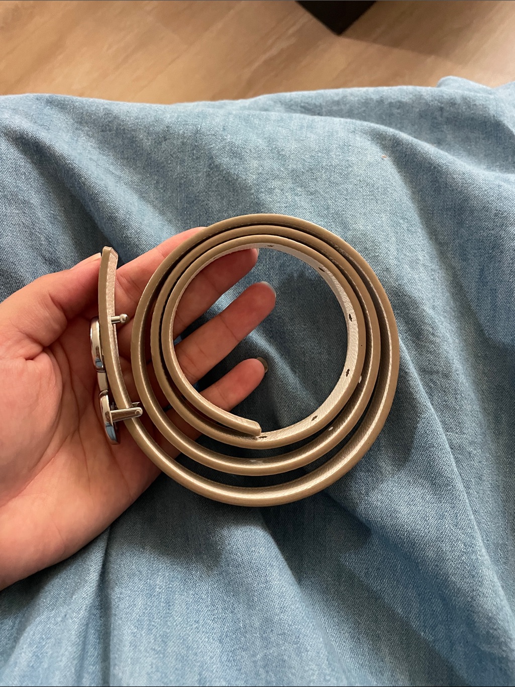 Edited Pieces Reversible Horsebit Belt In Beige And White With Silver Buckle — image 4 of 7